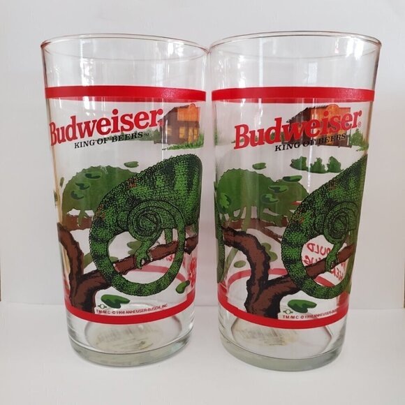1998 Set of 2 Budweiser Beer Pub "Lizard" Glasses-We Could've Been Huge! - Picture 3 of 8